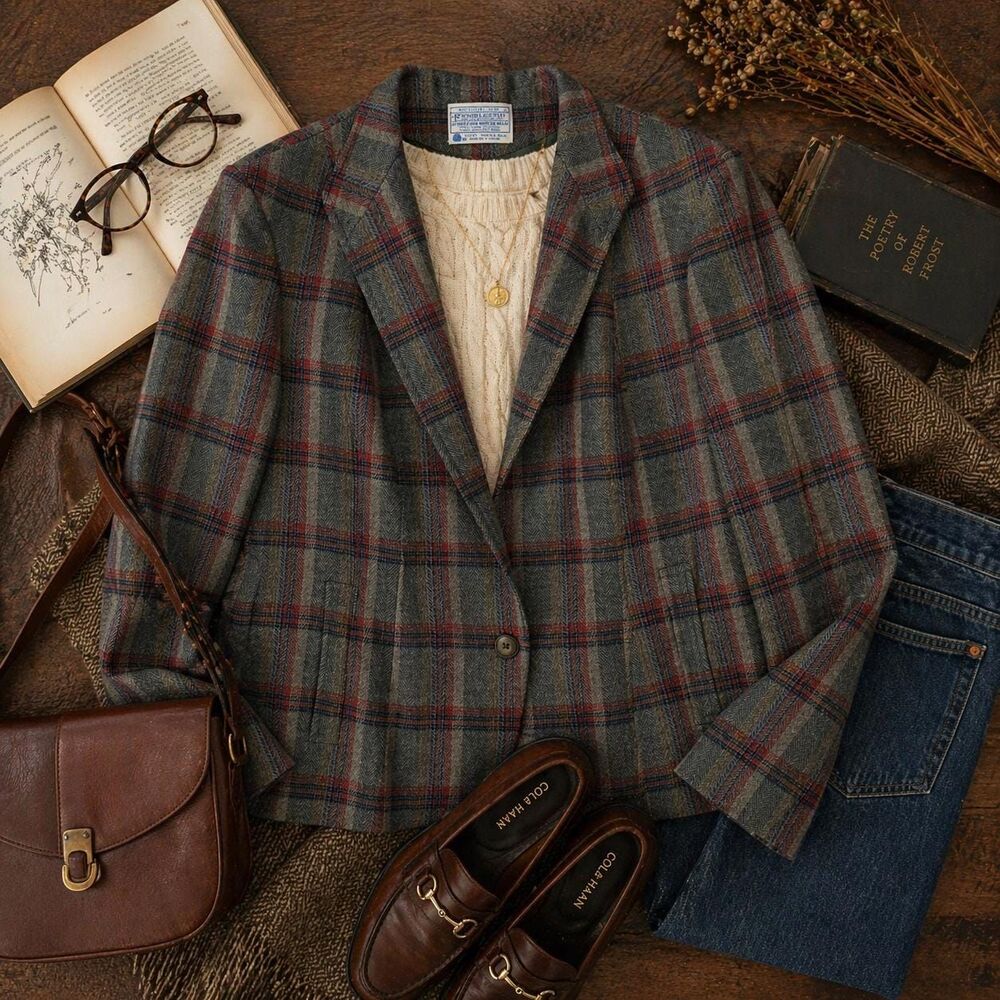 Vintage Pendleton Wool Blazer Plaid Made in USA 100% Virgin Wool Preppy Academia